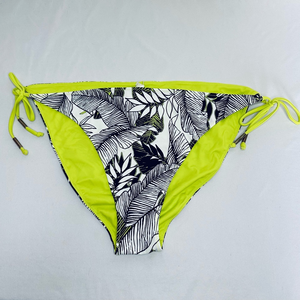 Swimsuits For All Reversible Side Tie Bikini Bottoms - Black/White/Neon